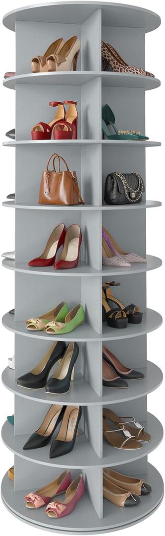 SpaceAid 8 Tier Rotating Shoe Rack Tower, Spinning Shoe Display Lazy Susan, Revolving 360 Shoe Rack Storage Round Carousel, Vertical Handbag Rotate Shoes Closet Organization (8-Tier Gray) (8 Tier (23.2"W x 71.9"H), Grey)