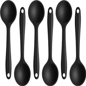 Beieverluck 11 PCS Large Silicone Cooking Spoons 10.8'' Heat Resistant Kitchen Spoons for Cooking Silicone Serving Stirring Mixing Spoons, black