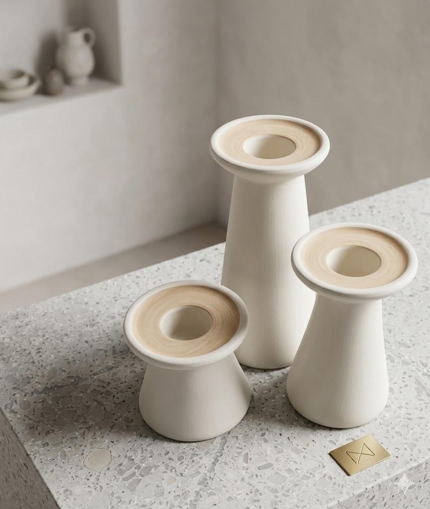 Wood Modern Candle Holder, Set of 3