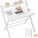 GreenForest Folding Desk No Assembly Required Large Size, 2-Tier Foldable Computer Desk with Shelf for Home Office, Space Saving Portable Laptop Study Foldable Table for Bedroom, White, 24.5 x 30 inch