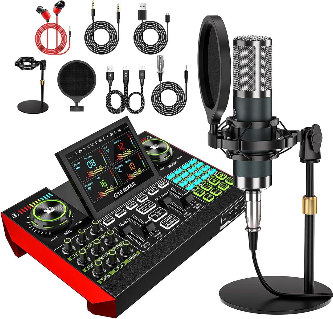 G10 Podcast Equipment Bundled with Audio Mixer Integrated Podcast Production Studio, Equipped with P15 Microphone, Used for Live Streaming, Podcast Recording PC, YouTube Recording