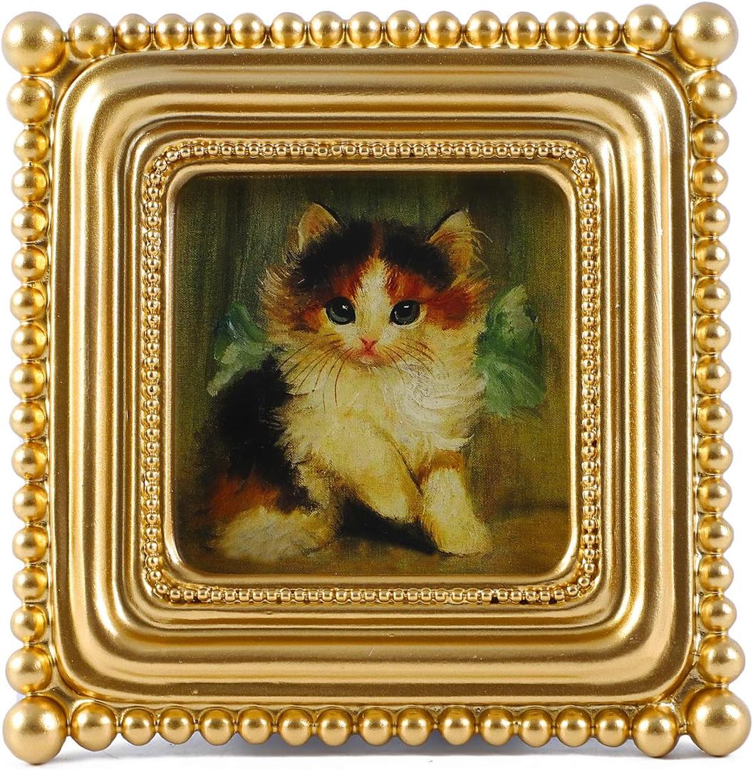 SIKOO Small Vintage Picture Frame 3x3 Gold Antique Ornate Photo Frame Square with Bead for Tabletop and Wall Mount Display Vintage Wall Decor Art Gallery