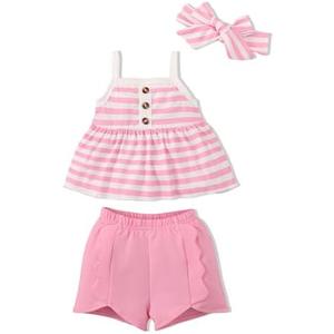 SUNNY PIGGY Toddler Baby Girls Summer Clothes Infant Newborn Outfits Stripe Tank Top Shorts Set, Size 3 Months