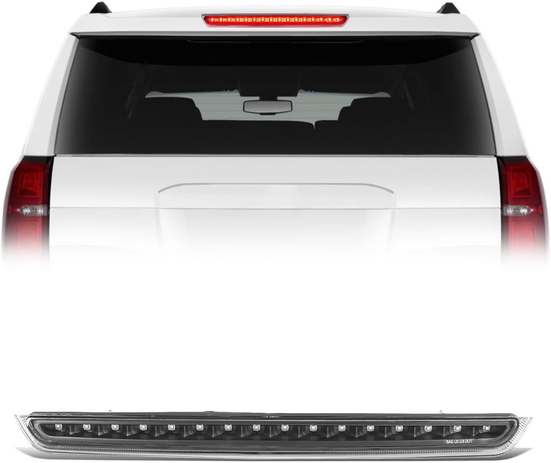 Third Brake Light with Strobe Flash for 2007-2014 Chevy Tahoe/Suburban, GMC Yukon Xl, High Mount Rear Brake Lights for 04-07 Buick Rainier, Rear Cab Center Tail Lights (Black)