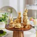 AOMOONOA Gold Bunny Decor, Easter Rabbit Figurines Set of 3, Resin Rabbit Statues, Golden Bunnies for Spring Tabletop Centerpiece, Mantle Shelf Decor (Gold With Textured Fur)