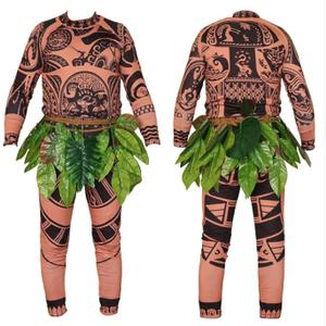 Kids Boys Halloween Long Sleeve T-Shirts Pants Cosplay Suits Christmas Costume With Leaf Skirts (130 (7-8 years), Brown)