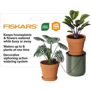 Fiskars LifeWell Watering System for Houseplants, Self-Watering Indoor Plant Stand with Siphon Action, Waters Up to 6 Plants, 33" Reach