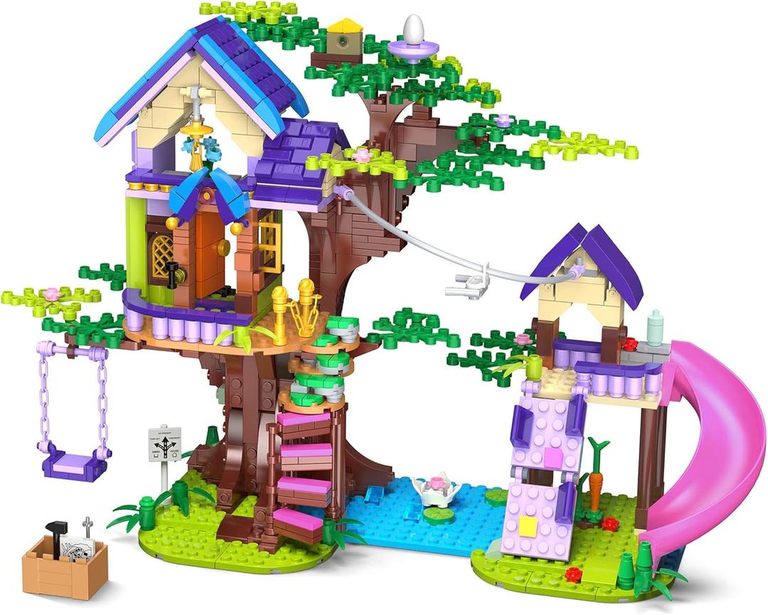 Treehouse Building Set - Friendship Treehouse Building Kit with Slides, Swing, Animals - Creative Forest Toy Construction Set Gift for Kids 6 7 8 9 10 - 751Pcs