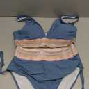 Blooming Jelly Women High Waisted Bikini Sets Tummy Control Swimsuits Color Block Two Piece Drawstring Bathing Suit (X-Large, Haze Blue)