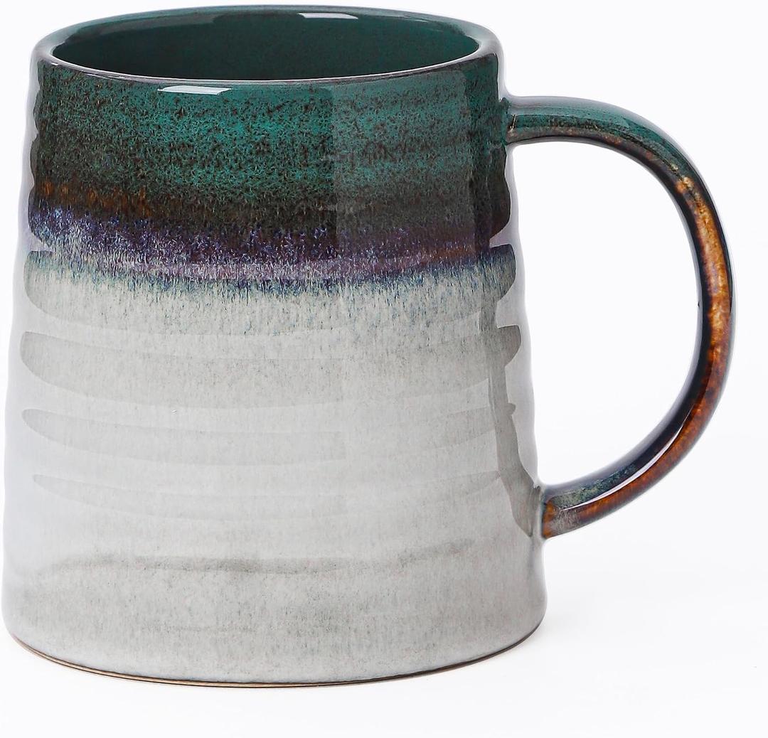 Mkour 23oz Extra Large Ceramic Coffee Mugs, Handmade Cup, Big Tea Cups with Large Handle for Office and Home, Microwave and Dishwasher Safe (Ink Green)
