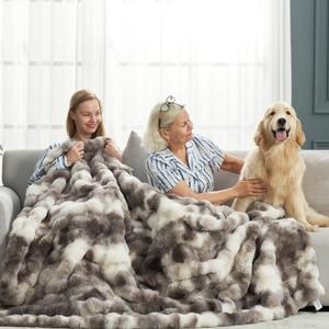 Cozy Bliss Faux Fur Throw Blanket for Couch, Fuzzy Soft Plush Thick Bubble Blanket for Sofa Bedroom Living Room, 60 * 80 Inches Tie-dye Taupe, Twin