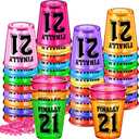 Janmercy 27 Pieces 21st Birthday Shot Glass Necklace Cups Shot Glass on Beaded Necklace Plastic Party Colorful Drinking Cups for Adults Birthday Party Supplies Favors, 9 Colors