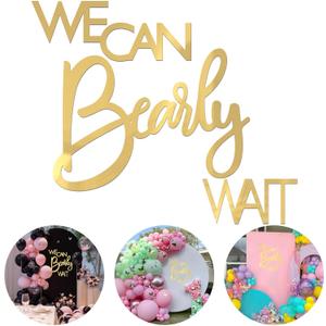 Wokceer We Can Barely Wait Sign for Backdrop 15.7 Inch Gold Baby Party Sign for Boy Girl Baby Shower Gender Reveal Theme 1st Birthday Photography Background Decor