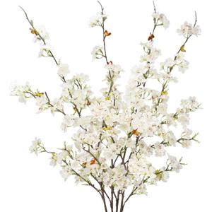 4pcs Artificial Cherry Blossom Flower Branches, 39.4" Fake Silk Pink Cherry Blossom Tree Stems Faux Cherry Flowers Vase Arrangements for Home Wedding Table Centerpieces Vase DIY Decor, White