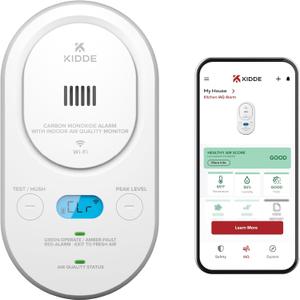Kidde Smart Carbon Monoxide Detector & Indoor Air Quality Monitor, Plug-in with AA Battery Backup, Real-Time Notifications, 2.4 GHz Wi-Fi Enabled, Rotating Plug, 85 dB Alarm, 5th Edition, COPDLQW