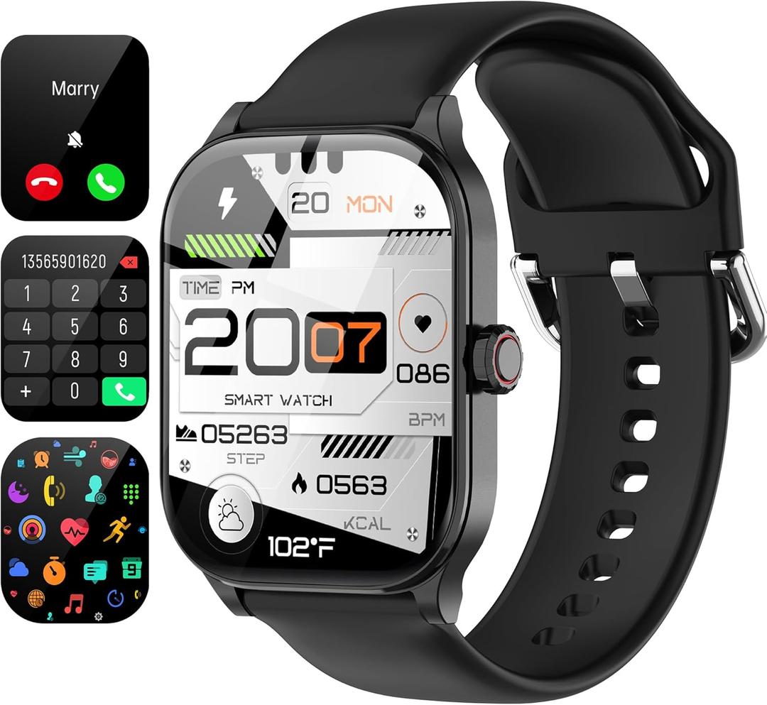 Smart Watch(Answer/Make Call), 2.01" HD Smartwatch for Women Men, Fitness Tracker with 100+ Sport Modes, IP68 Waterproof, Heart Rate/Sleep/Spo2 Monitor, Activity Tracker for Android and iPhone (Black)