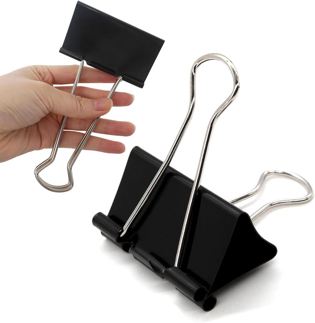 3 Inch Extra Large Jumbo Binder Clips (12 Pack), Heavy Duty Paper Clamps for Office and Home Supplies, Black