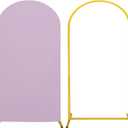 Metal Arch Stand and Cover Set,1 Light Purple Spandex Fitted Backdrop with 1 Gold Wedding Arched Stand Frame for Parties Birthday Baby Shower Bridal Banquet Decoration (6.6FT)