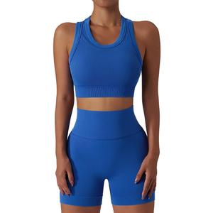 Workout Sets for Women 2 Piece Seamless Ribbed Tank Top Sport Bra High Waist Biker Shorts GYM Yoga Exercise Outfits, S