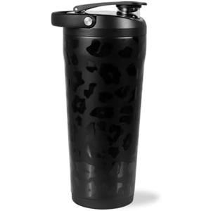 HydroJug 24 oz New Stainless Steel Shaker – Insulated, Leakproof, BPA-Free with Silent Mixing Grate – No Clumps, No Noise – Premium Shaker for Fitness, Sports & Everyday Use, Black Leopard