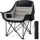 Padded Camping Chair for Adults Heavy Duty Oversized Portable Folding Camp Chair with Cup Holder Cooler Pockets 500lbs Support for Outdoor Beach Fishing Garden (Black & Light Gray)
