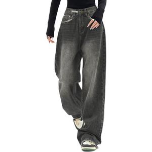 EMMIOL Jeans for Women Wide Leg Baggy Jeans High Waist Y2K Cargo Pants Casual Loose Boyfriends Trousers Vintage Streetwear (Large, Dark Grey)