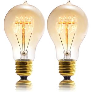 A19 40 Watt Incandescent Light Bulbs,A60 Vintage Style Edison Bulbs E26,Soft Yellow Light Bulbs,Amber Bulbs,Retro Light Bulb Old Fashioned,Dimmable Edison Bulb Squirrel Cage, 2 Pack