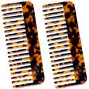 Fsmiling Wide Tooth Comb Large Detangling Comb Cellulose Detangler Comb for Women Thick Curly Wavy Wet Dry Hair 2 Pack,Tortoise shell