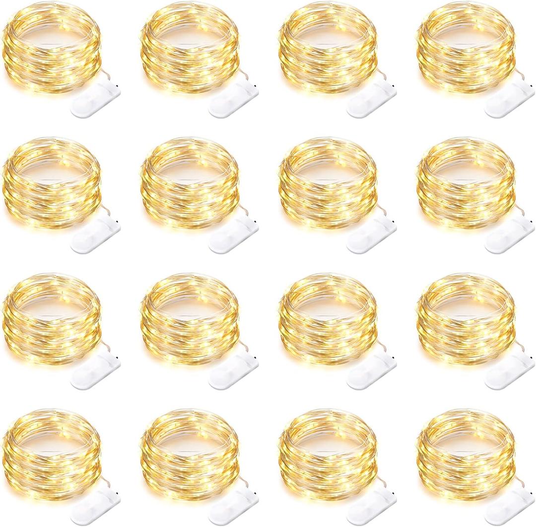 16 Pack 30 Led Fairy Lights Battery Operated String Lights 10 Feet Waterproof Twinkle Lights Mason Jar Lights Silver Wire Firefly Lights for Christmas Party Wedding Patio Warm White