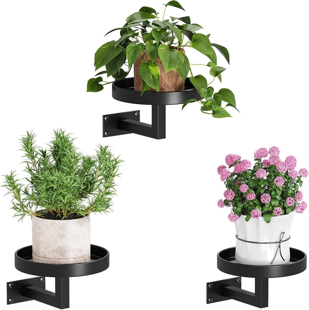 Gezen 3 Pack Wall Plant Holder, Plant Frames Wall Decor, Float Metal Rack for Indoor Plants, Round Display Shelves Hanging Planter for Outdoor