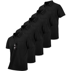 SCODI 5 Pack Mens Pocket Polo Shirts Short Sleeve Multipack Golf Shirt for Men Moisture Wicking Casual Athletic Work T-Shirts, L, Black