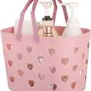 Anyoifax Portable Shower Caddy Tote Plastic Storage Basket with Handle Box Organizer Bin for Bathroom, Pantry, Kitchen, College Dorm, Garage - Pink