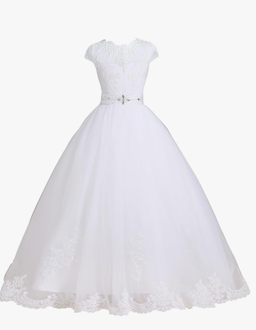 First Communion Dress Flower Girl Dress Tulle Lace Bridesmaid Pageant Dress Ball Gown Wedding Party Floor Length, Size 14