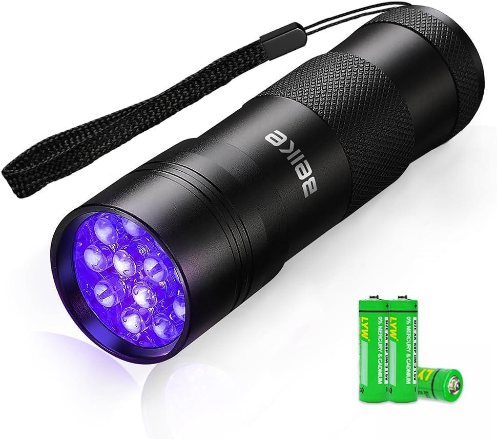 UV Flashlight Black Light–Small Portable Mini 12 LED Blacklight Flashlight for Hidden Stain Detection in Room, Resin Curing, Scorpion & Bed Bug Find, Pet Urine & Dry Stain Detection/ Carpets/ Rugs/ Floors