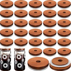 30 Pcs Wooden Jar Lids with Straw Hole - Wide Mouth Reusable Lids with Silicone Sealing Rings for Yogurt, Spice, Home Kitchen Containers Storage (2.8 Inch) 30 Pcs Wooden Jar Lids with Straw Hole - Wide Mouth Reusable Lids with Silicone Sealing Rings for Yogurt, Spice, Home Kitchen Containers Storage (2.8 Inch)