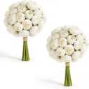Ranunculus Bulbs Fake Flowers- 18pcs Artificial Silk Peony Bulk Faux Spring Flowers Indoor Outdoor for DIY Bouquets Wedding Centerpieces Bridal Shower Decorations,White