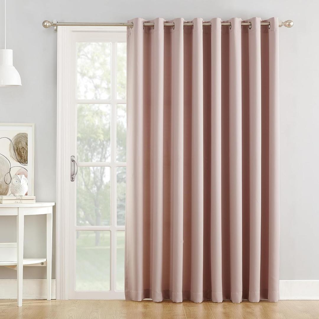 Sun Zero Barrow Energy Efficient Grommet Sliding Patio Door Curtain Panel, 100" x 84", Blush Pink