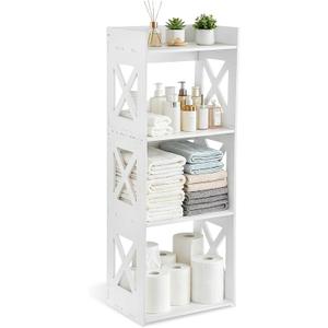 Small Bathroom Storage Corner Shelf, 4-Tier Bathroom Waterproof PVC Narrow Floor Stand, White Floor Freestanding Organizer for Bathroom, Living Room, Kitchen, Hallway, Toilet Side, Small Space