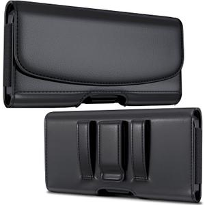 Cell Phone Belt Holder with Clip, Holster for Men, Premium Cellphone Pouch Case for iPhone 17, 16e, 16, 15, 14, 13, 12, 11 & Pro Models, (Fits with Otterbox Commuter Case on), Black