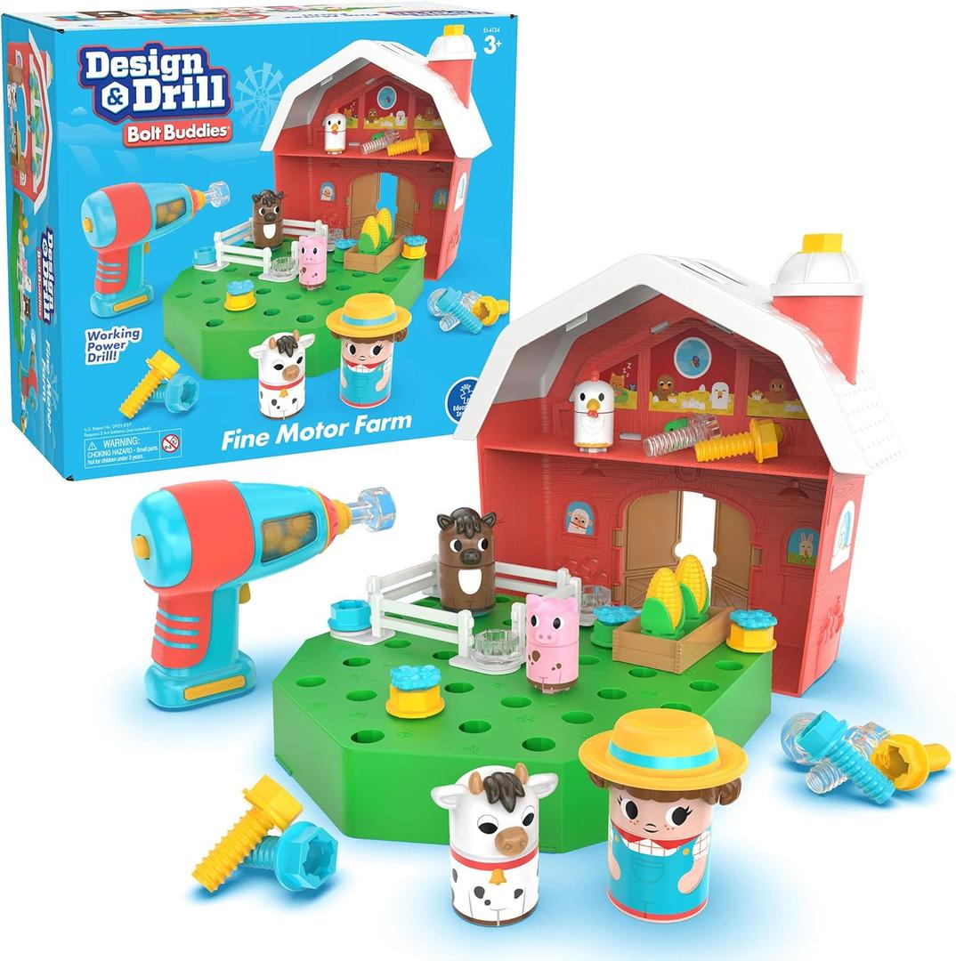 Educational Insights Design & Drill Bolt Buddies Farm Take Apart Toy with Electric Toy Drill, Preschool STEM Toy, Gifts for Boys & Girls, Ages 3+, Medium
