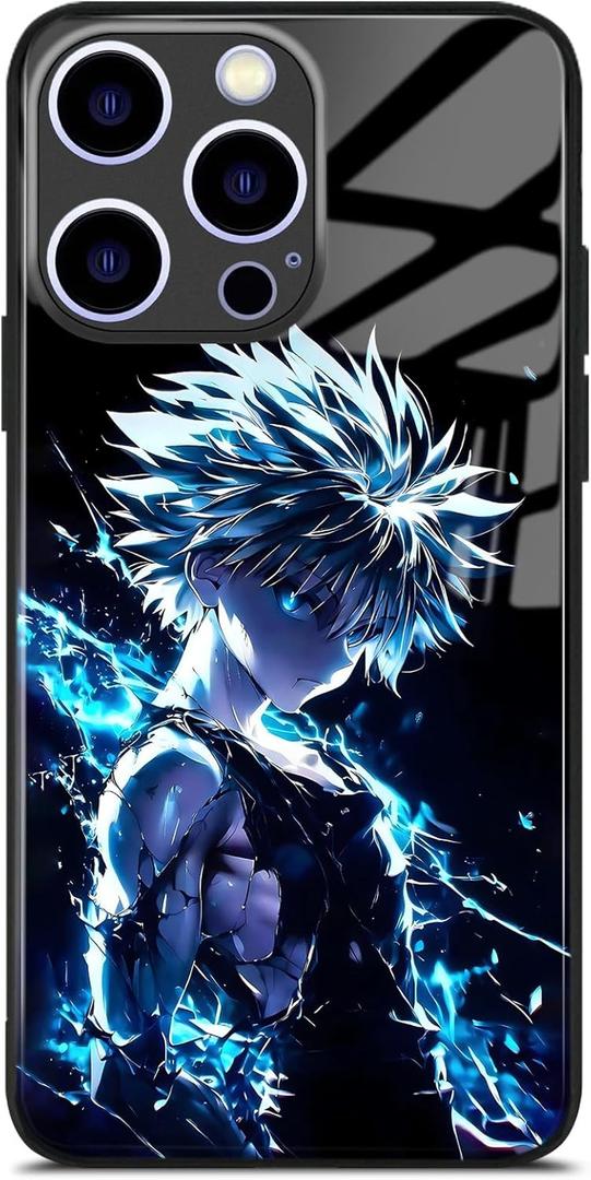 Kirua HxH Japanese Anime Manga Case for iPhone 17 Pro, Tempered Glass with Silicone Frame for Drop Protection