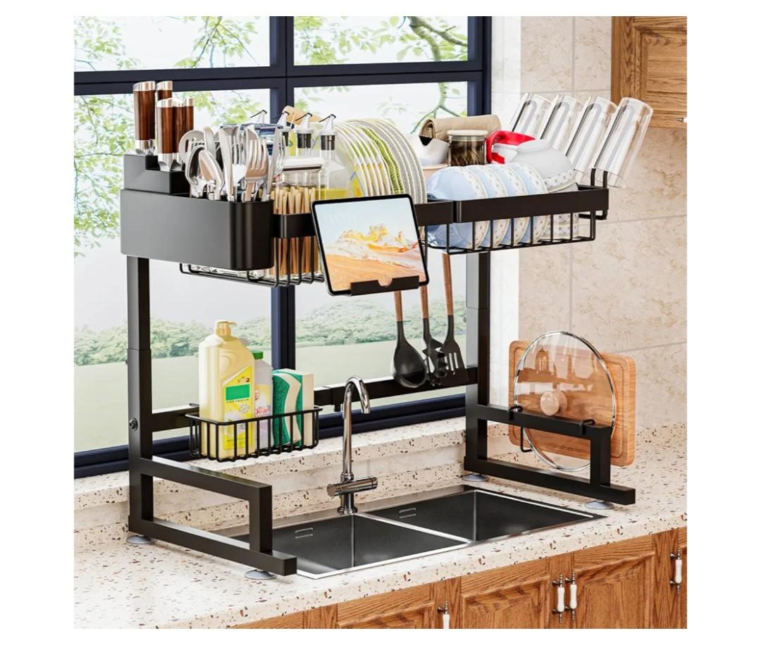 ilvvan Over Sink Dish Drying Rack (Expandable Height/Length) SnapOn Design Large Dish Drainer Storage Counter Organizer 24"  35.5"(L) x 12"(W) x 19"  22"(H)