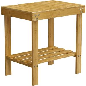 Bamboo Shower Bench, Shower Chair with Non-Slip Feet Storage Shelf Safe and Stable, Kids Adults Wooden Stool for Bathroom, Bedside, Living Room, Spa (10.98"D x 15.75"W x 16.14"H)