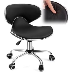 Geelin Pedicure Chair for Nail Tech, Ergonomic Back Support Rolling Stool, Adjustable Hydraulic Salon Spa Stool with Wheels, Swivel PU Leather Nail Tech Chair for Pedicure Tattoo Massage (Black)