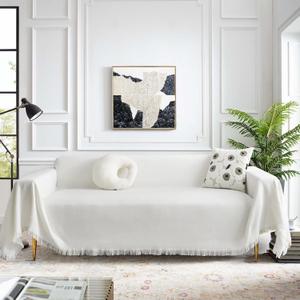 MEETSKY White Couch Cover Sofa Slipcover for Sectional Sofa Covers Protector Universal Use Cotton Blend Thick Fabric Washable, Woven Texture Modern Design for Living Room, 71" x 118", X-Large, White