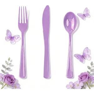 WDF 160 Piece Purple Plastic Silverware - Heavy Duty Purple Silverware Includes 80 Forks, 40 Spoons, 40 Knives, Lavender Plastic Utensils Perfect for Wedding, Party