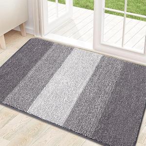 Kitinjoy Indoor Outdoor Door Mat, 32x20 Non-Slip Absorbent Dirt Trapper, Low-Profile Washable Inside Entrance Front Floor Mat, Sturdy Soft Entry Doormats for Entryway, Light Grey