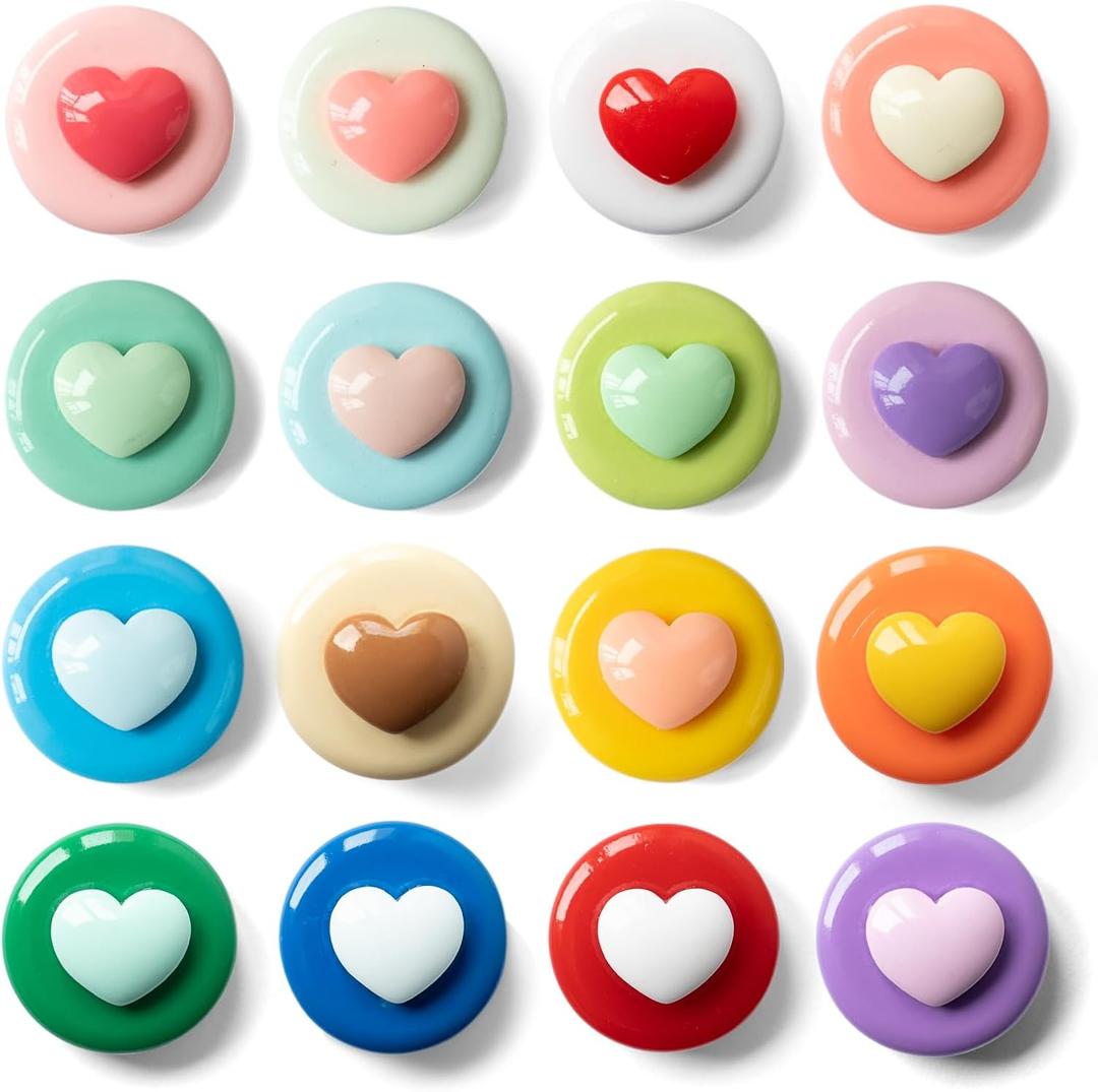 SUNURS 16/9-Piece Glossy Cute Macaron Love Heart Magnet Set - for Whiteboard, Locker, Kitchen & Office, Colorful Strong Decorative Magnetic Decals (Multi-Color, Multi-Pack)