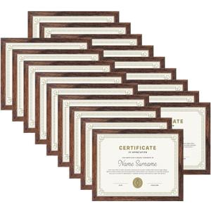 PETAFLOP Wooden Bulk 8.5x11 Picture Frame Set of 18, Rustic Brown Certificate Frames Fits 8.5 by 11 for Wall or Tabletop Display