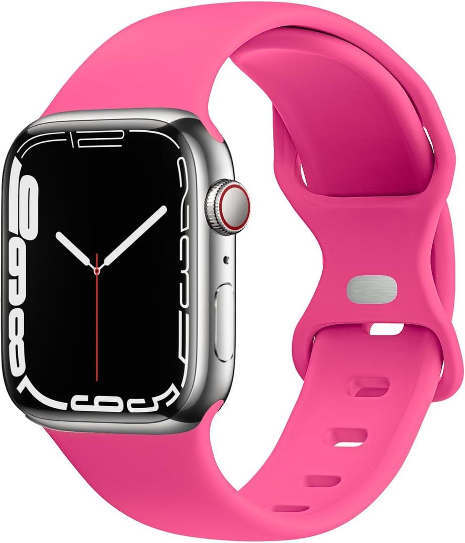 4 x JXGM Compatible with Apple Watch Bands, Soft Silicone Sport Wristbands Replacement Strap for iWatch, Size: 38/40/41/42mm(series 10) S/M, Hot Pink